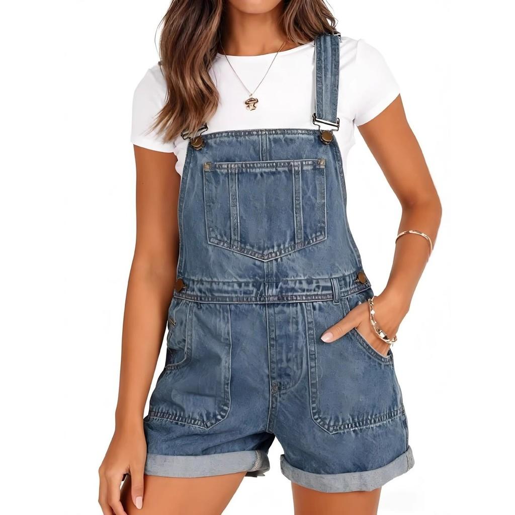 Denim Jumpsuit Mit Hoher Taille Und Verkürzten Hosen Für Lässigen Street Style