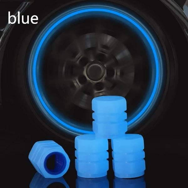 4-Piece Fluorescent Tire Valve Caps - Glowing Stem Covers for Cars, Motorcycles, Bicycles, Universal Auto Valve Core Protectors