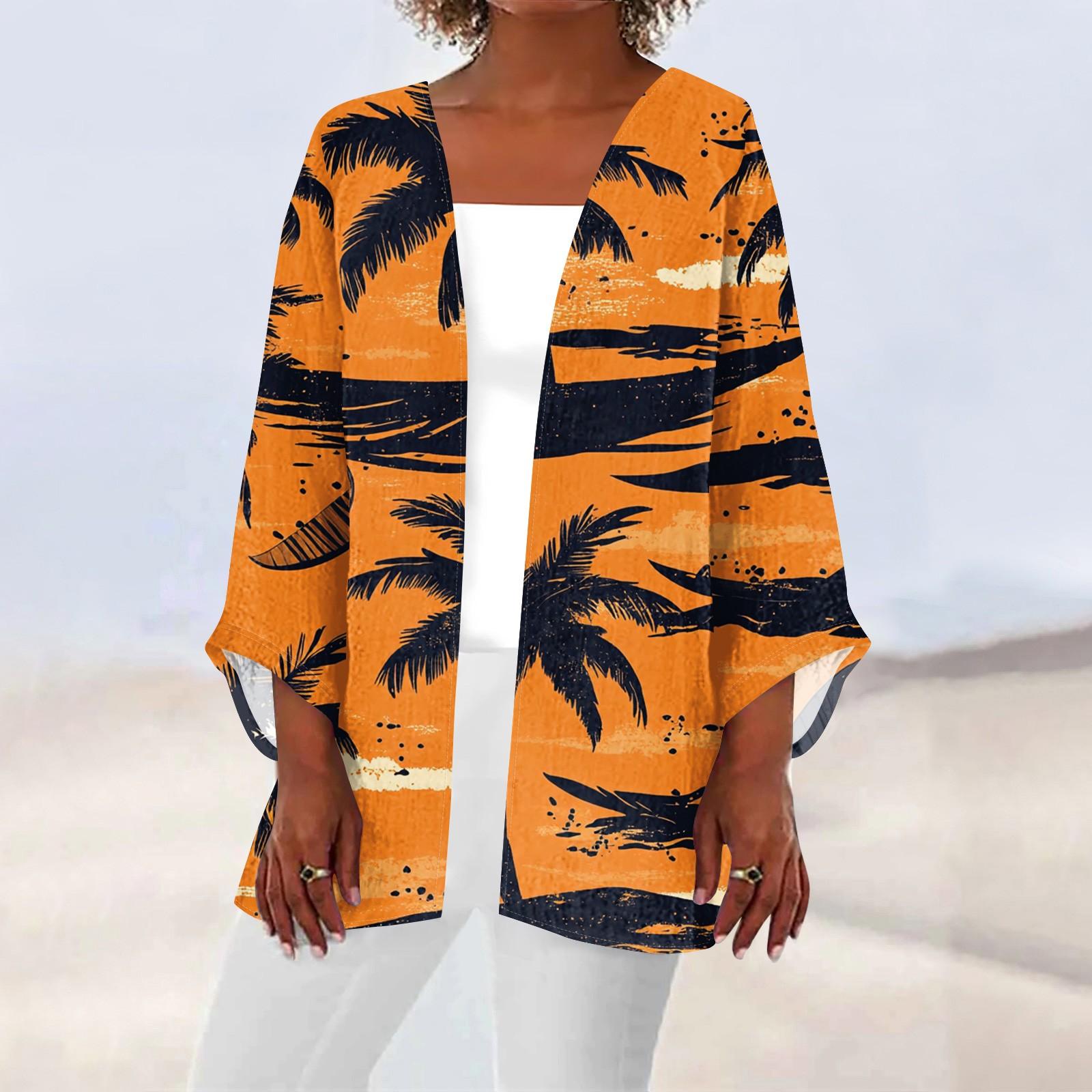 

Жіноча повсякденна мода пляжна легка куртка середньої довжини з принтом океанського дерева XXXXXL Темно-синій