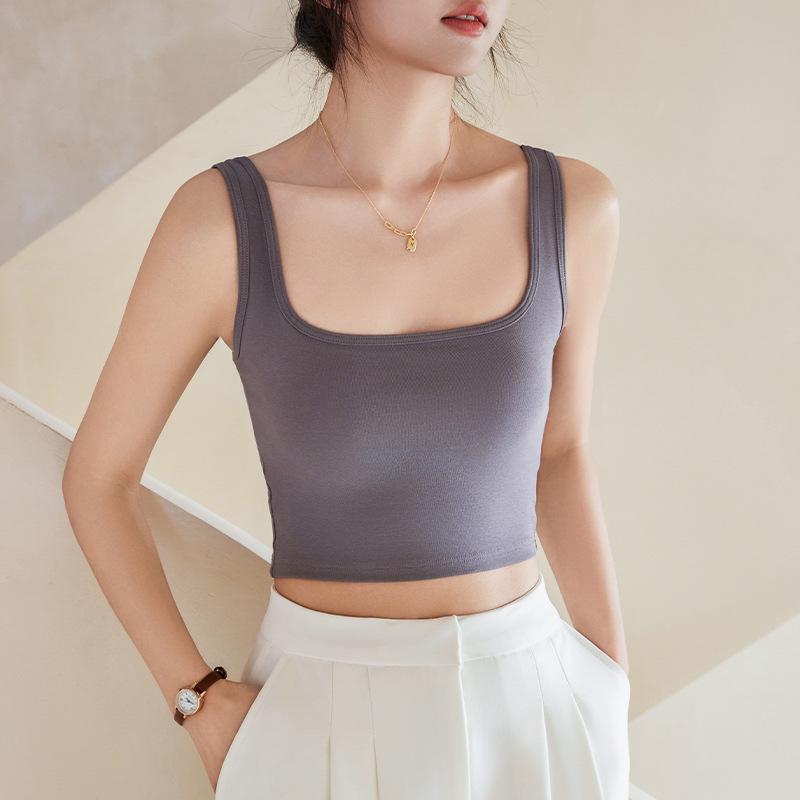 

Женская стеганая майка без рукавов с квадратным воротником - летний топ с открытой внутренней и внешней частью и чашкой M (45-53 kg)