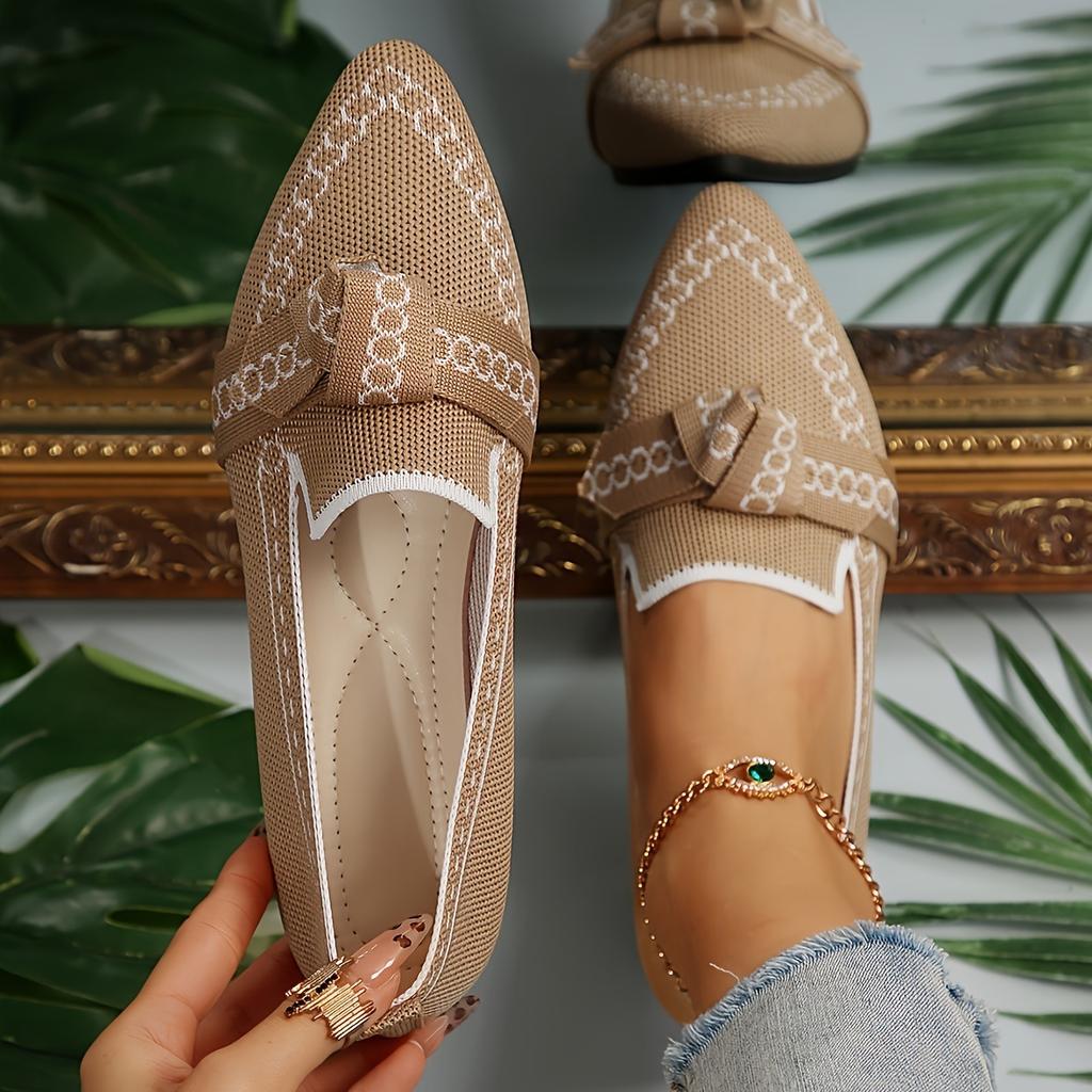 Women's Flyknit Mesh Pointed Toe Oversized Flat Slip-On Shoes 2025 Bow-Tie Casual Breathable Low-Cut Shoes