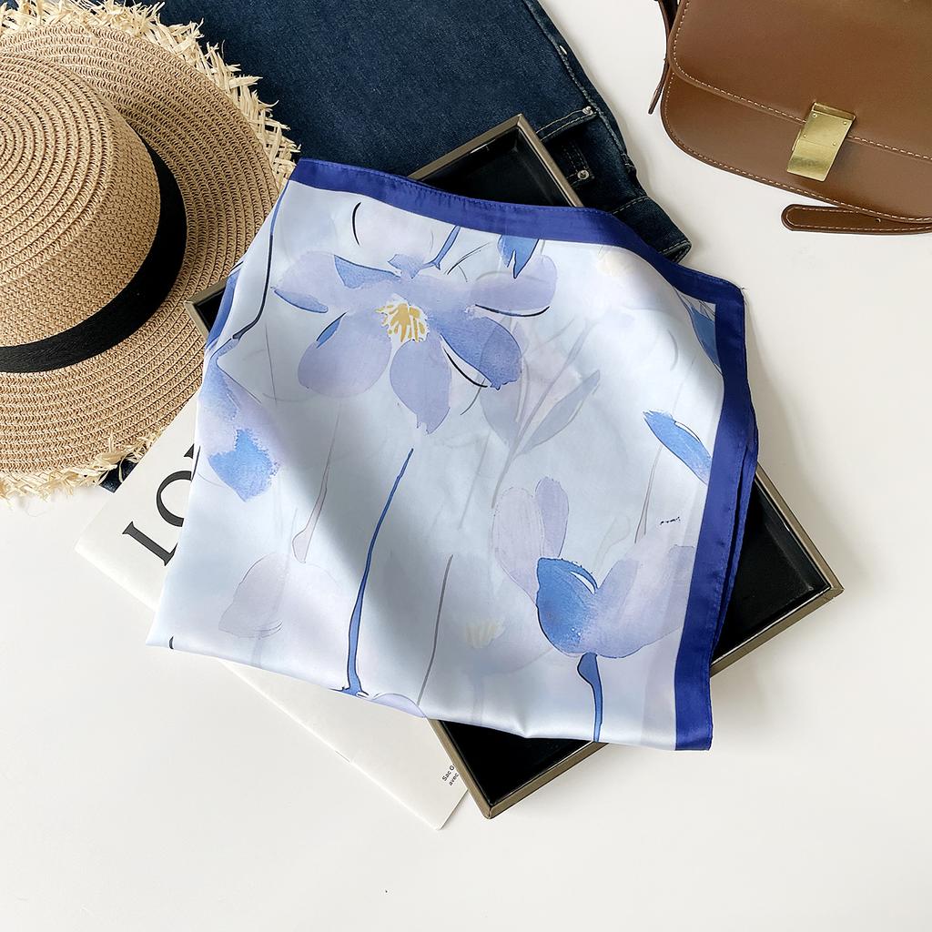 Fresh And Sweet Flower Silk Scarf Square Scarf Women'S Literary And Decorative Headscarf Square Scarf High-End Silk Scarf Thin