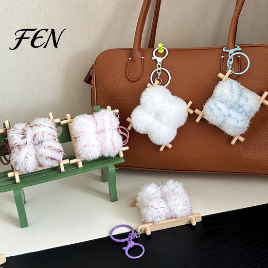 Soft Fermented Bean Curd Pendant Plush Keychain, Fluffy Doufu Bag Decoration Keychain Charm with Keyring, Backpack Handbag Purse Accessories