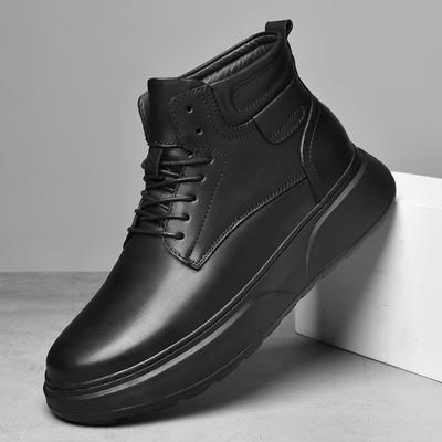 Botas de cano alto masculinas, sapatos de couro genuíno, botas de motocicleta da moda, botas de cano curto para homens, botas quentes de inverno, botas de neve de marca de luxo com cadarço