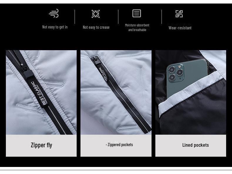 2024 Men's Stand Collar Cotton Coat: Trendy, Light, Warm Autumn and Winter Top