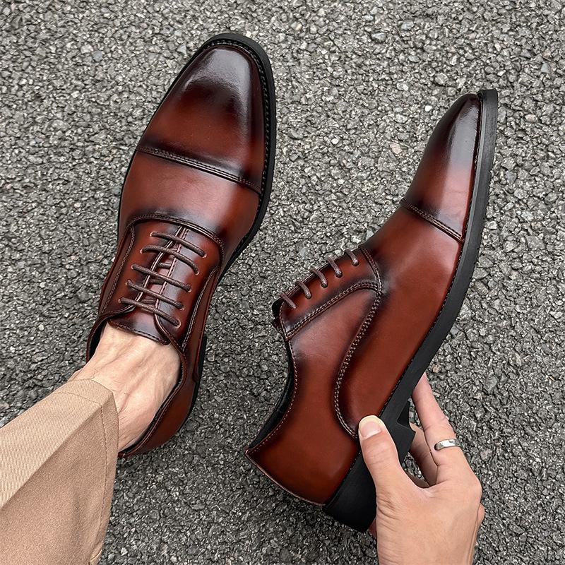Men'S Classic Retro Oxfords Shoes Lace-Up Mens Business Dress Office Leather Shoes Men Fashion Wedding Party Flats New Arrive