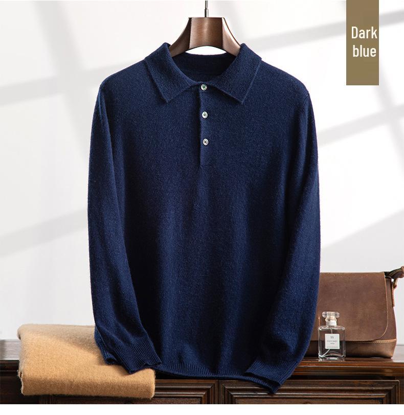 Men's Cashmere Polo Collar Sweater - Autumn/Winter Knit Base Layer