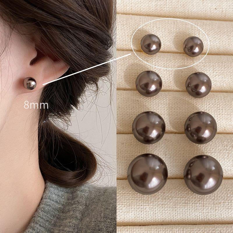 

Retro Hong Kong Style Mocha Gold Brown Pearl Stud Earrings for Women Accessible Luxury Fancy Earrings 2025 New Arrival Graceful Ear Ornaments 8mm Mocha Gold Brown Pearl Stud Earrings