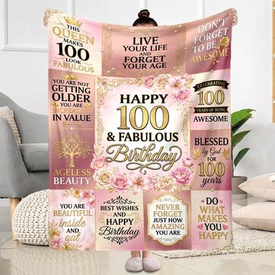 100th Birthday Celebration Flannel Blanket-Soft and Suitable for Sofas,Beds,Offices,Travel,All Seasons,Great Gift for Holidays and Birthdays.
