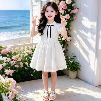 2026 New Korean Style Girls' Summer Princess Dress with Bowknot for Tweens