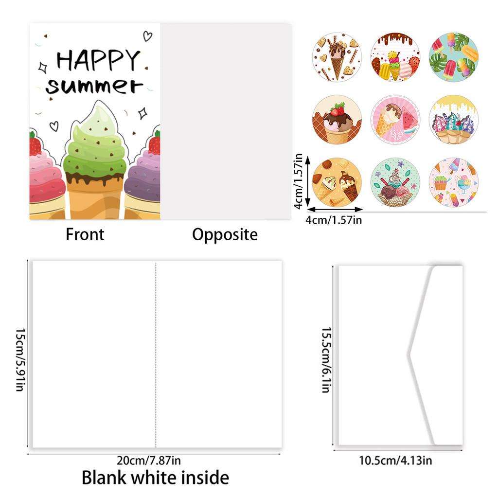 Summer Themed Colorful Ice Cream Pattern Greeting Card Envelope Set Sticker