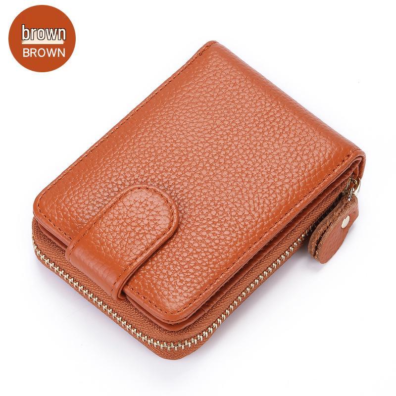 RFID Anti-Theft Cowhide Accordion Card & ID Holder with Zipper