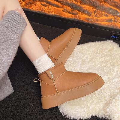 Europäische und amerikanische einfarbige Schneestiefel mit dicker Sohle für Damen Winter 2025 neue Samt-verdickte rutschfeste Schneestiefel Nordöstliche warme Baumwollschuhe