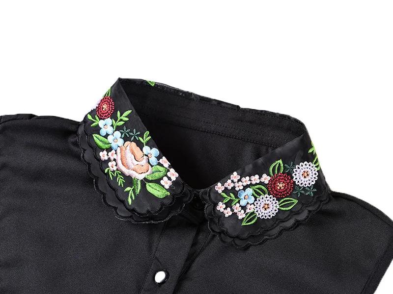 Embroidered Sweater Lapel Fake False Collar Female White Half Shirt Tie Detachable Collars Button Blouse Tops Decorative
