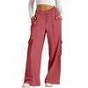 Women's Casual Fashion Solid Color Elastic Waist Drawstring Workwear Wide Leg Pants With Pockets