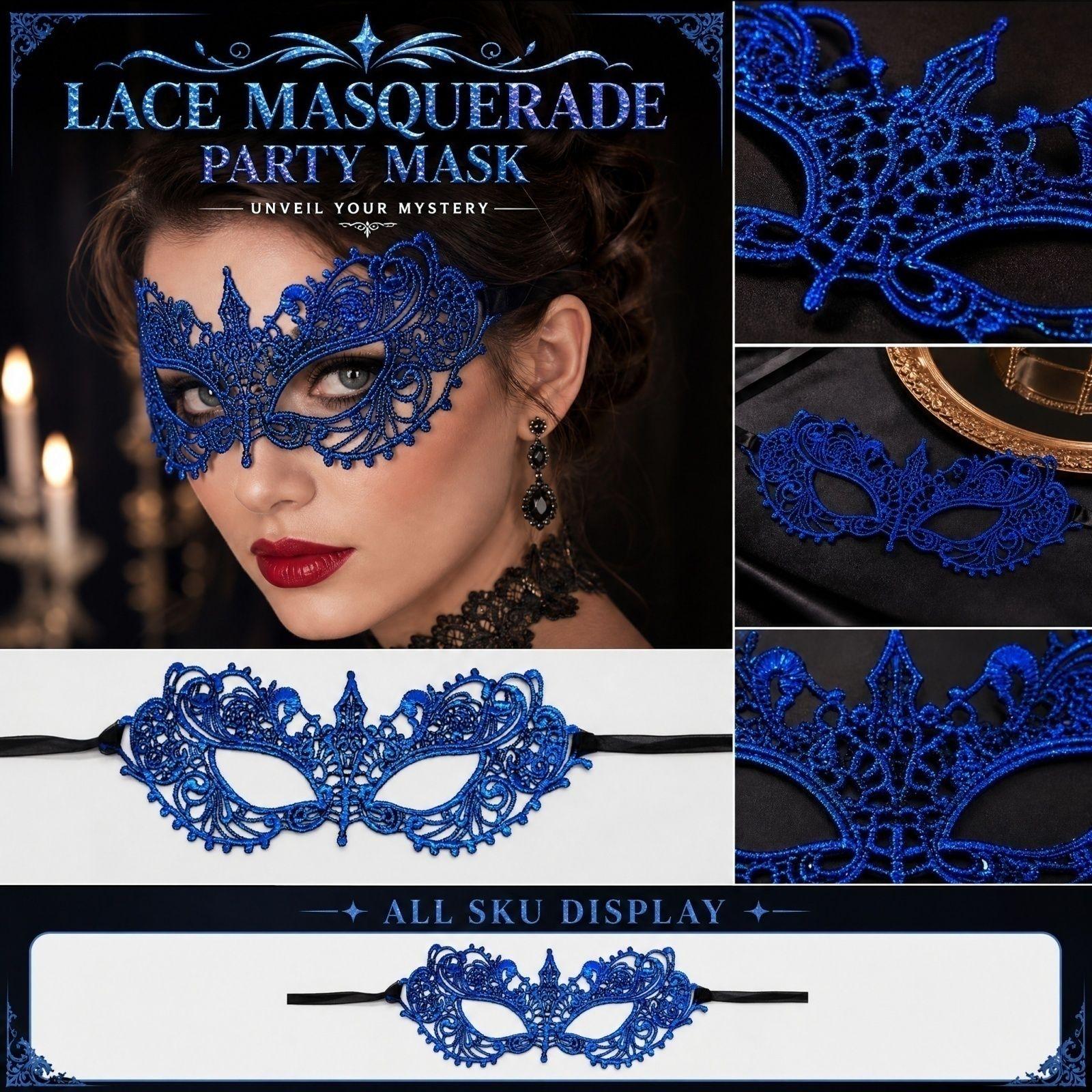 Half Face Halloween with Gold Foil Lace Design for Masquerade Party Costume One Size
