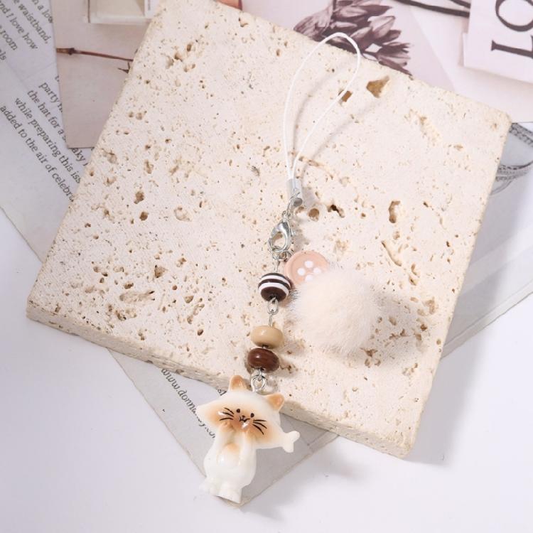 Sturdy Resin Cat Keychain Adorable Phone Accessory Compact Pet Lover Lightweight Phone Charm Gift for Everyday Use