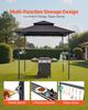 Grill Gazebo, 2.43 x 1.5 m Outdoor BBQ Gazebo with Double-Tiered Roof, Powder-Coated Steel Patio Grill Shelter with 2 Side Shelves & 8 Hooks, Grilling