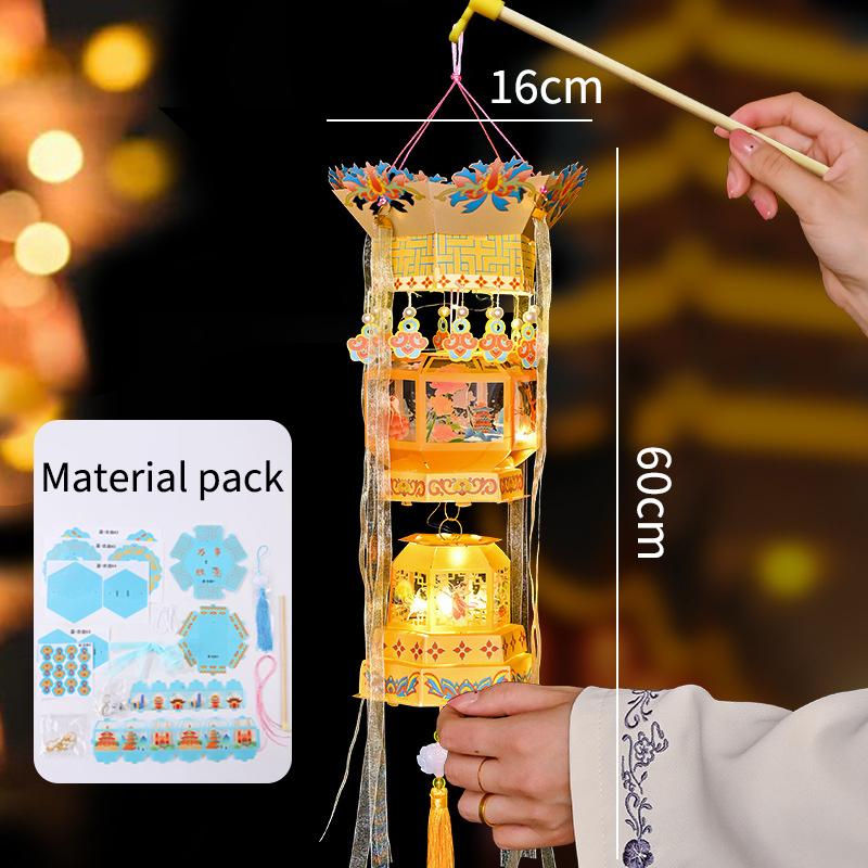 Mid Autumn Festival Lantern Palace Shape DIY Lantern Handmade Luminous Lamp Holiday Hanging Light Decor Birthday Gift Lanterns