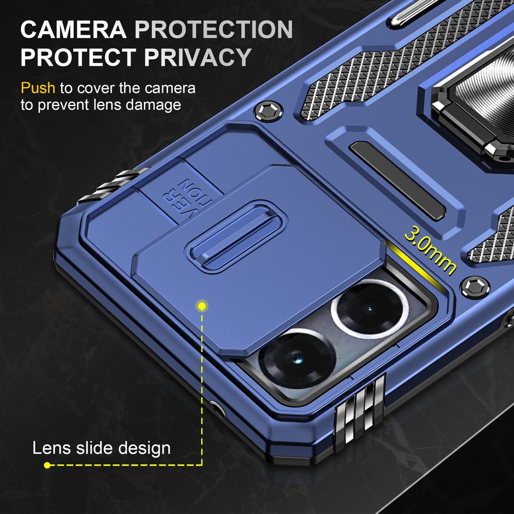 For Oppo Reno7 4G Armor Series Drop-proof PC+TPU Cover Kickstand Phone Case with Slide Lens Lid