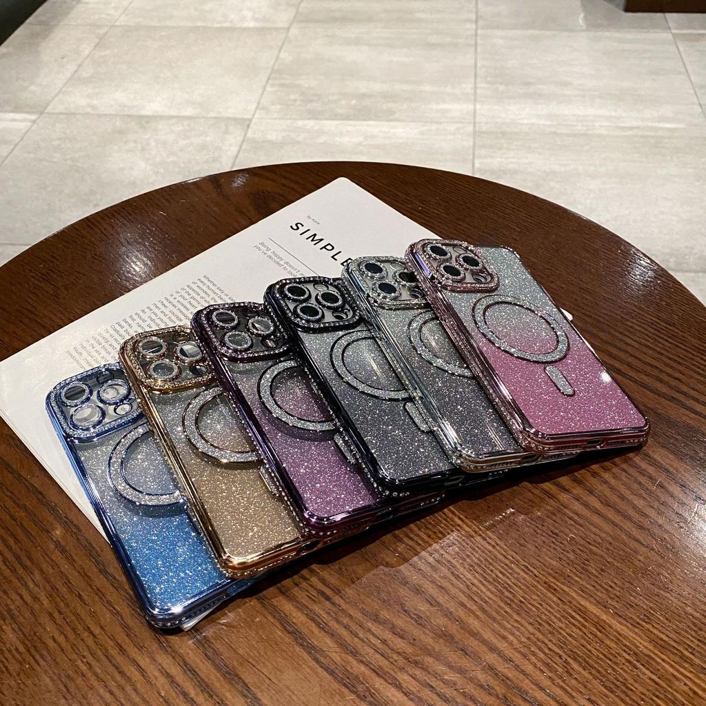 Applicable To IPhone16promax Rhinestone Flash Powder Magnetic Suction Phone Case 16E Apple 15 Full-package Anti-fall Protection Case