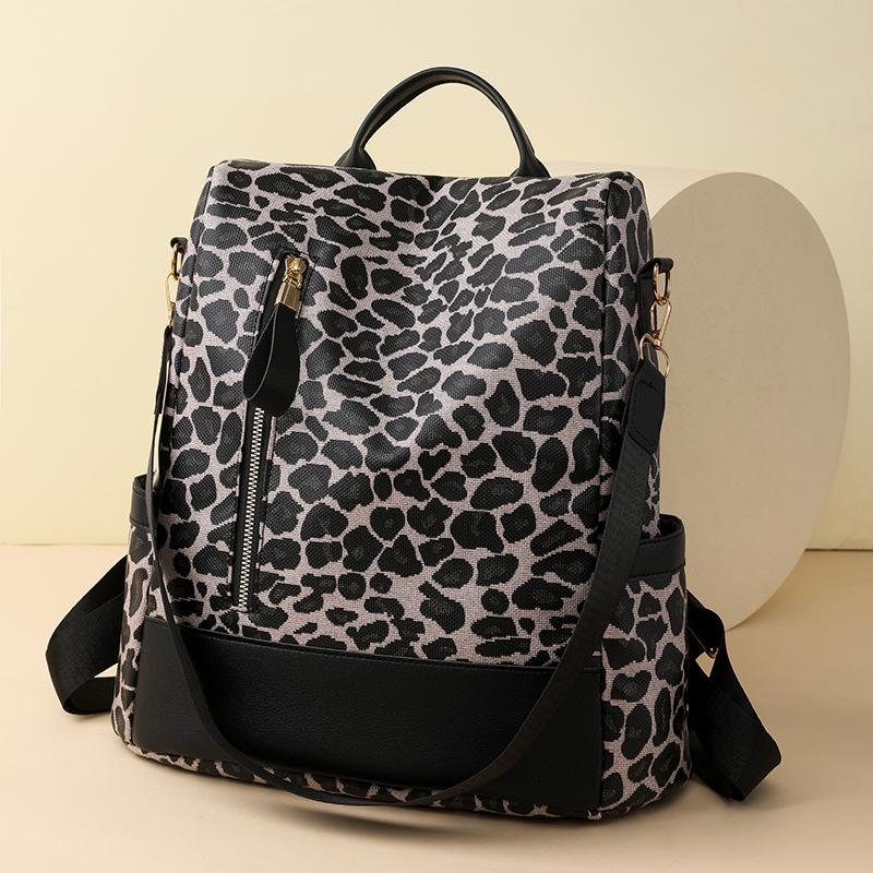 Rucksack Damen Ledertasche Große Kapazität Leopardenmuster Student Schultasche Damen Reiserucksack
