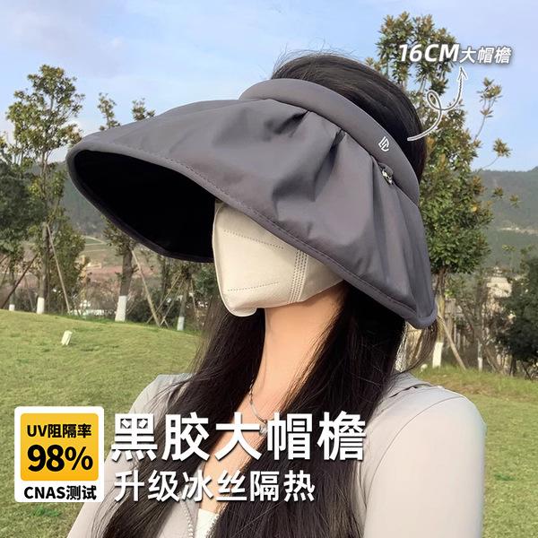 Vinyl large brim sun protection hat women's summer UV protection empty top sun hat ice silk headband shell sun hat