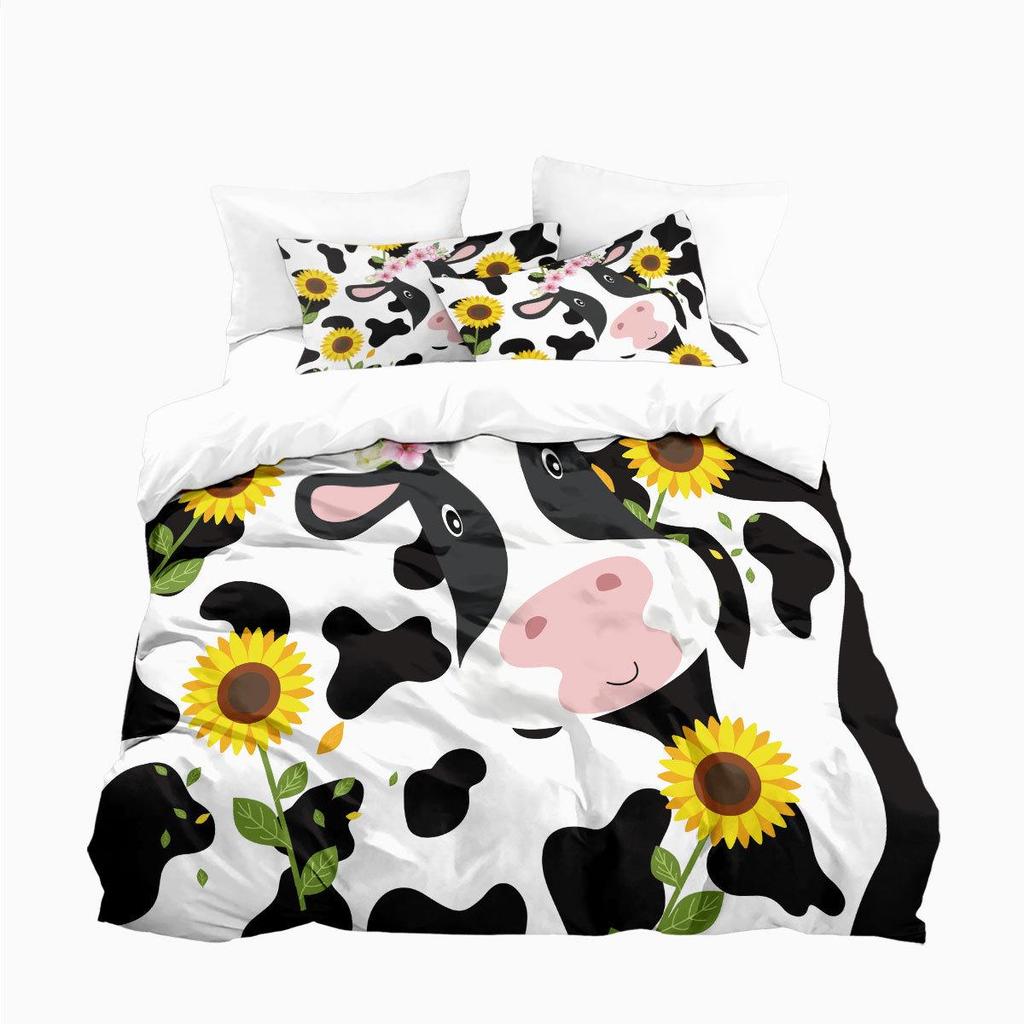 Meikeduo Pink Cartoon Cow Duvet Cover Set - 3-Piece Bedding for Bedroom/Guest Room