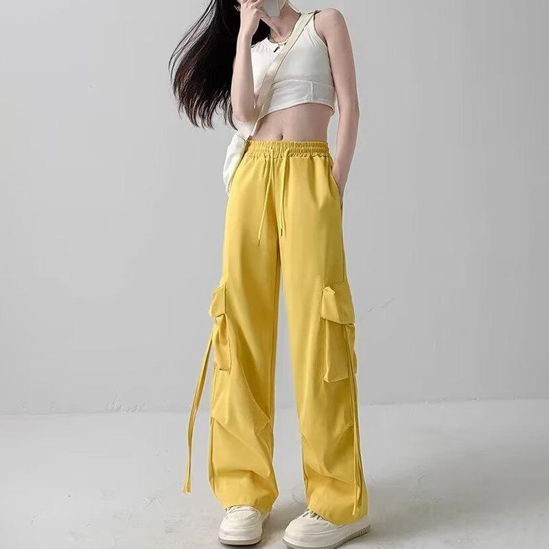 Men's Retro High Waist Cargo Pants - Loose, Versatile, Straight, Slimming Wide-Leg Floor-Length Trousers.