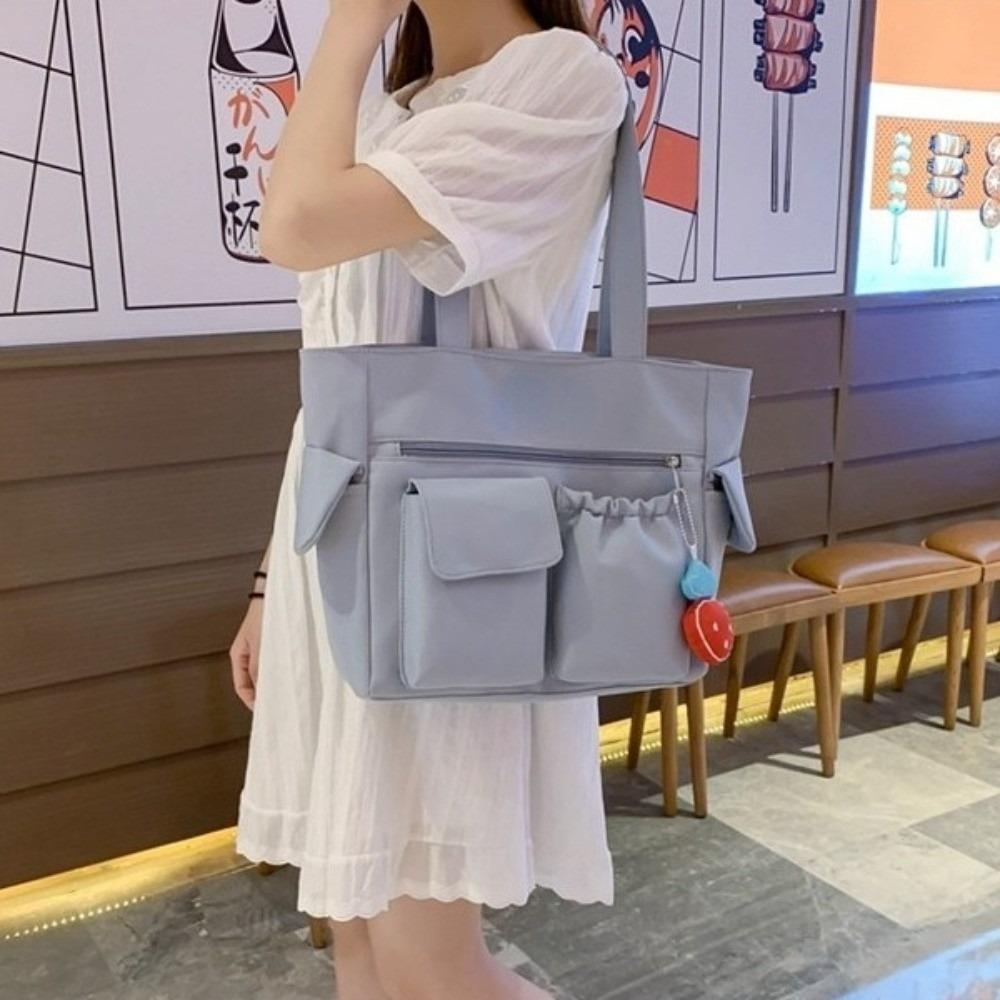 

Solid Color Student School Bag Large Capacity Japanese Shoulder Bag Canvas Tote Bag Lady/Girls синий