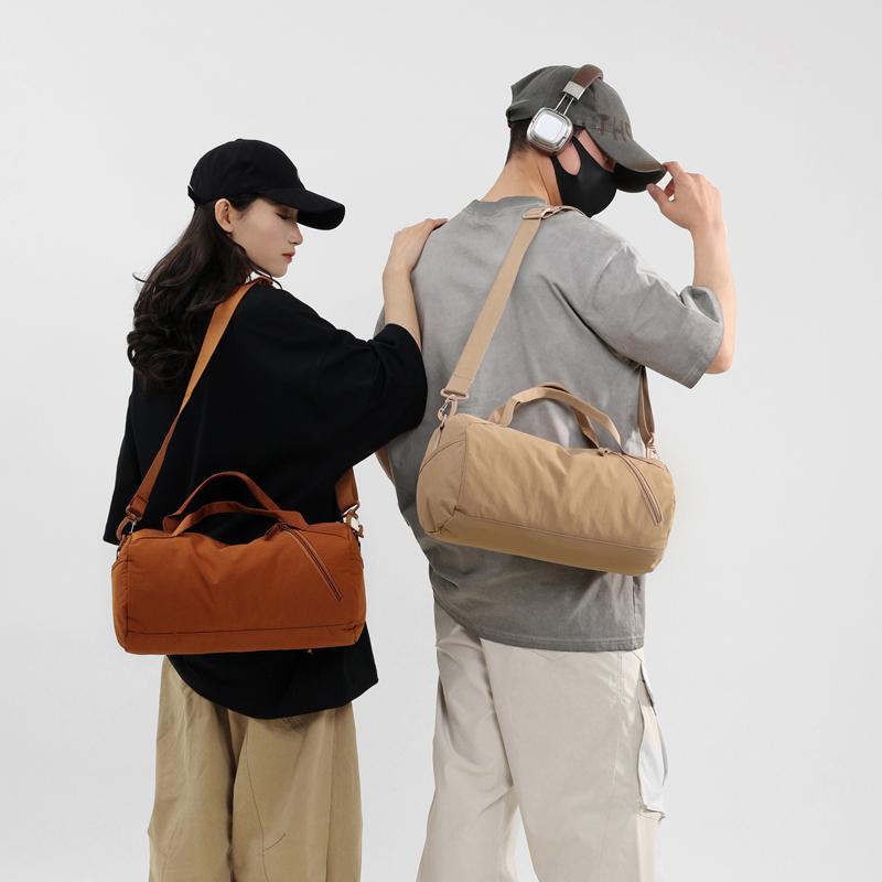 Solid Color Cylinder Travel Bag Portable Sports Fitness Bag Crossbody Bag