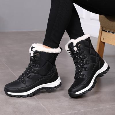 Wasserdichte, winddichte und warme Outdoor-Schneestiefel, hochgeschnittene gefütterte und verdickte Damen-Baumwollschuhe mit dicker Sohle und Anti-Rutsch-Profil
