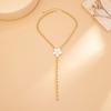 Gold Flower Necklace Metal Women Long Necklace Geometric Sweater Chain  Girls