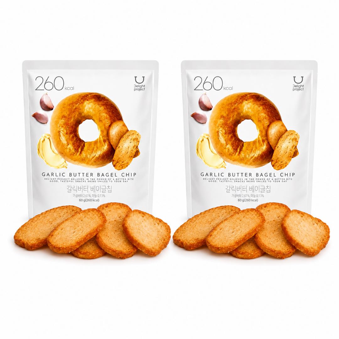 Olive Young Чесночно-масляный чипс-бейгл Низкокалорийный Низкожировой 60г #Garlic Butter Bagel*2pack orange