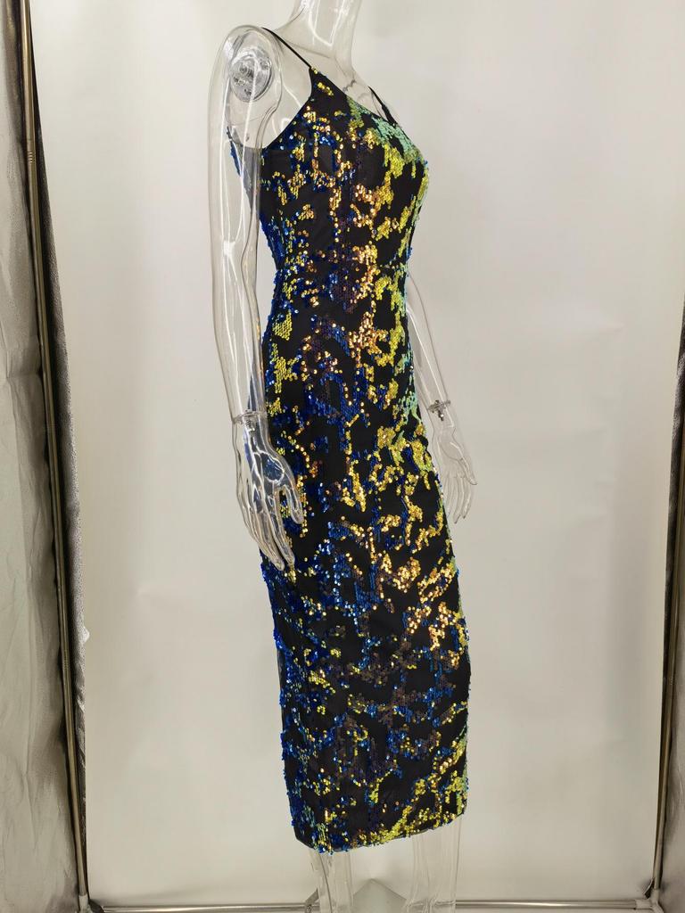 Elegant Women's Spaghetti Strap Backless Long Evening Dress - Sexy & Elastic Design