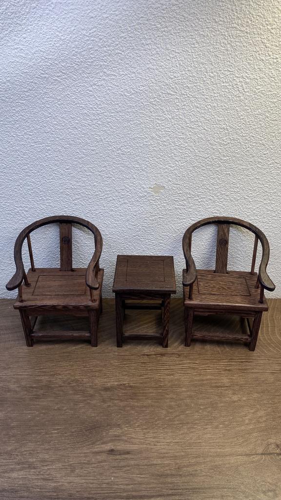Mini Chinese Style Wooden Table Chair Stove Model Scene Decoration Ornament Taishi Chair for 1/12 1/8 Scale BJD Action Figures