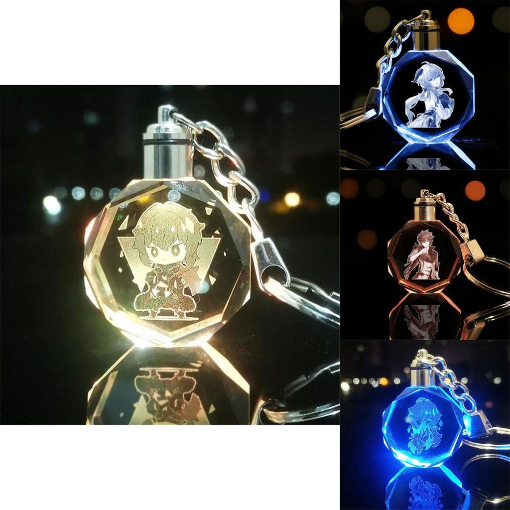 Elegant Genshin Impact Crystal Keychain With Stunning Led Colorful Light For All Occasions