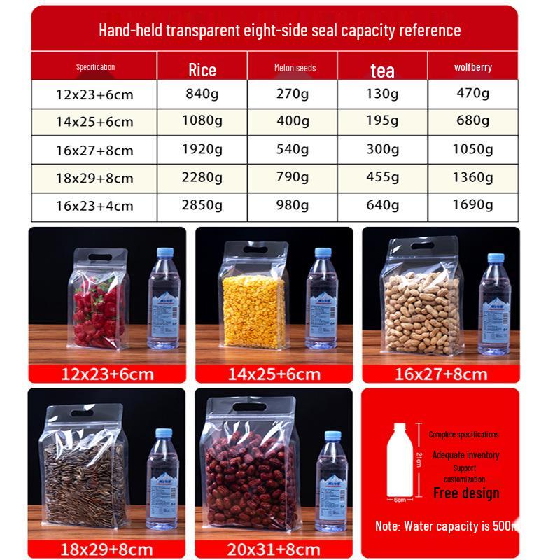 Frosted Transparent Self-Sealing Snack Bag with Handle for Dried Fruit and Tea Storage