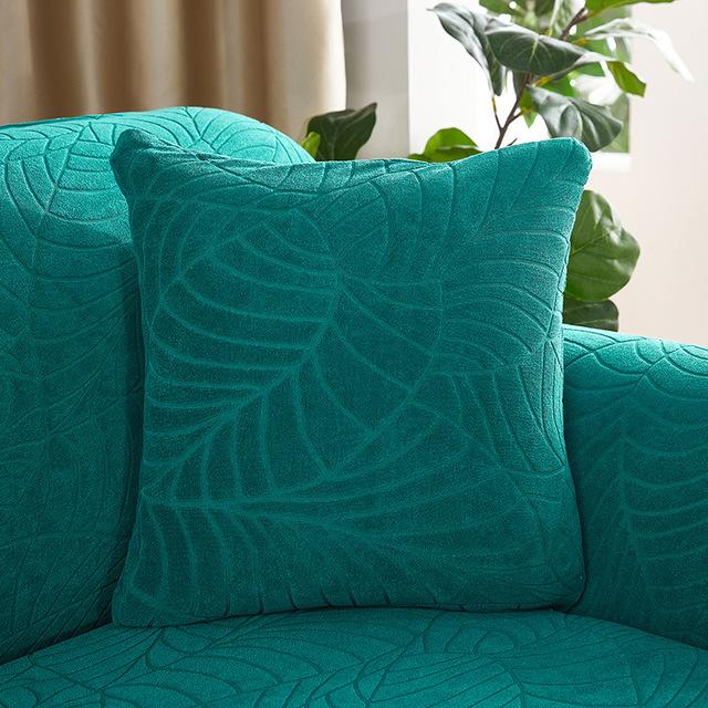45 X 45 Cm Waterdichte Blad Jacquard Decoratieve Vierkante Sierkussenhoes Zachte Kussenhoes Voor Slaapbank Stoelhoes Versieren 450mm*450mm donkergroene kleur