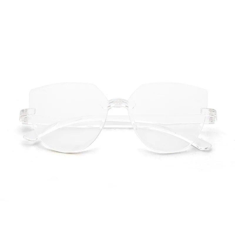 New Vintage Cat Eye Round Sunglasses Women Korean Transparent Rimless Gradient Sun Glasses Luxury Shades UV400 Oculos