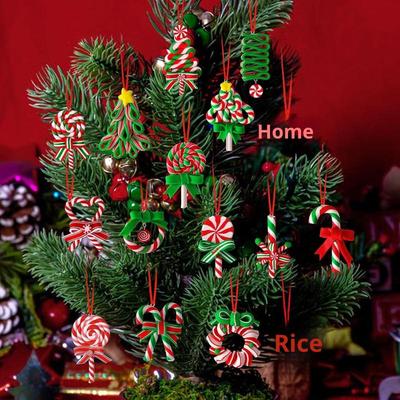 16pcs Peppermint Pendants For Xmas Tree Christmas Lollipop Ornaments Colorful Wood Candy Cane Hanging Decoration