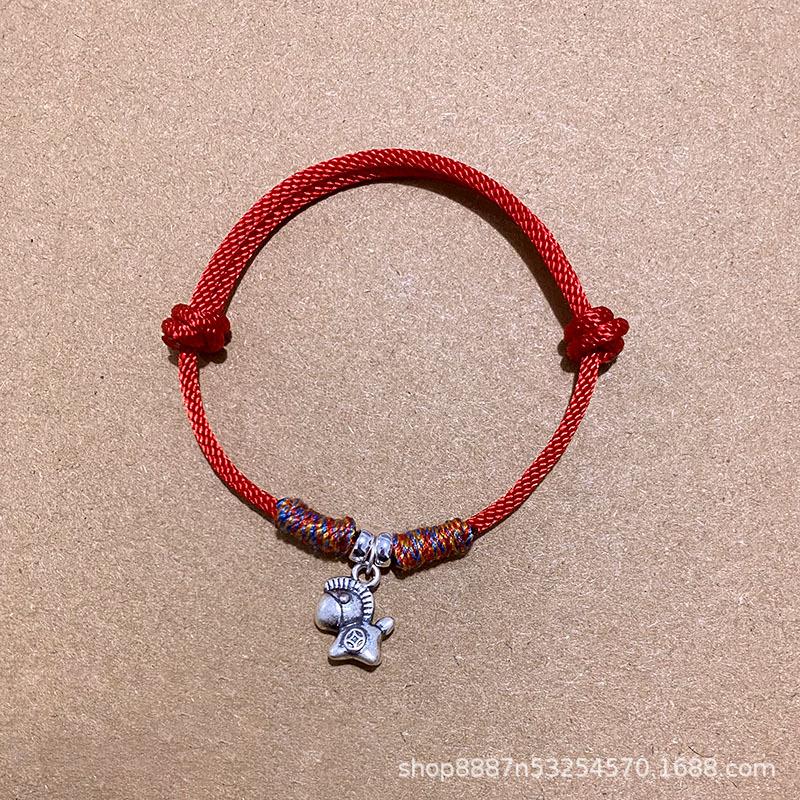 S999 Sterling Silver Zodiac Horse Red String Adjustable Bracelet for Year of the Horse Luck