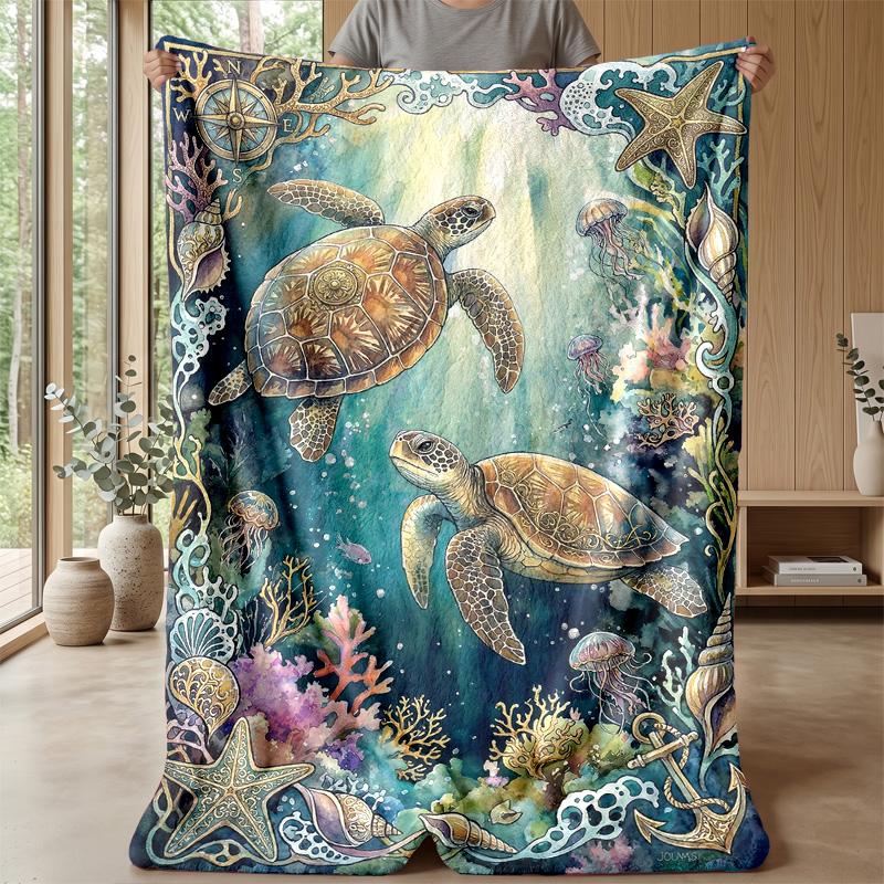 Underwater Marine Life Theme Blanket Lightweight Warm Flannel Blanket Decorative Throw Blanket for Home Decoration