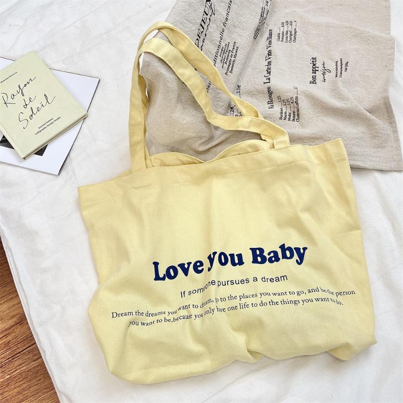 Letter Printed Canvas Bag Niche Large Capacity Commuter Shoulder Tote Bag Portable Shopping Shoulder