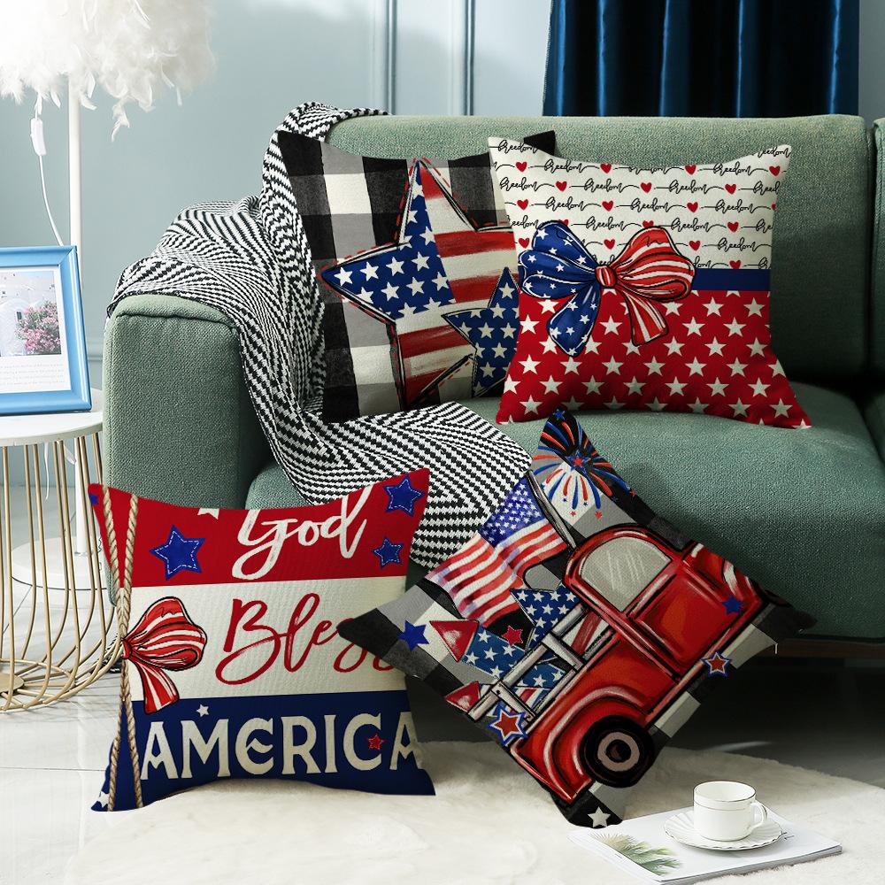 Festive Atmosphere Decorative Pillowcase Love Star Independence Day Printed Pillowcase Home Bedroom Sofa Pillowcase