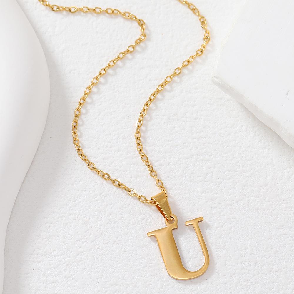 Polished Stainless Steel Alphabet Necklace - Women's Daily Wear Clavicle Chain