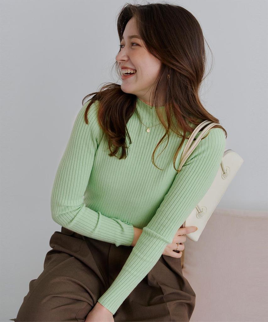 Titibait High Neck Ribbed Knit Sweater ACXP3870 Small Light Green Women's