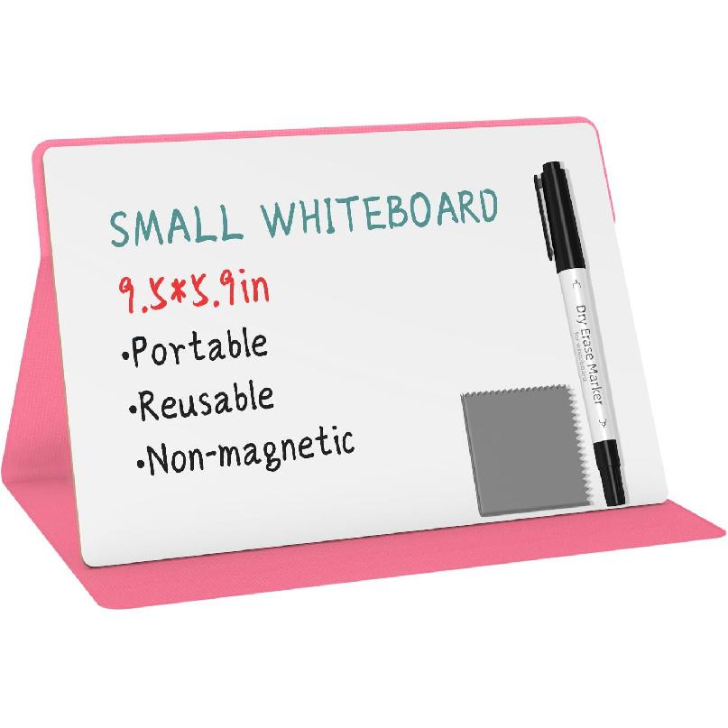 Portable Small White Board,Reble Dry Erase Board with Stand,Desktop Whiteboard for Office Meeting Bussiness Home 9" x 6" with Marker, Wipe Cloth