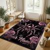 Floral Garden Theme Crystal Velvet Rug Personalized Custom Name Text Soft Floor Mat Home Decor