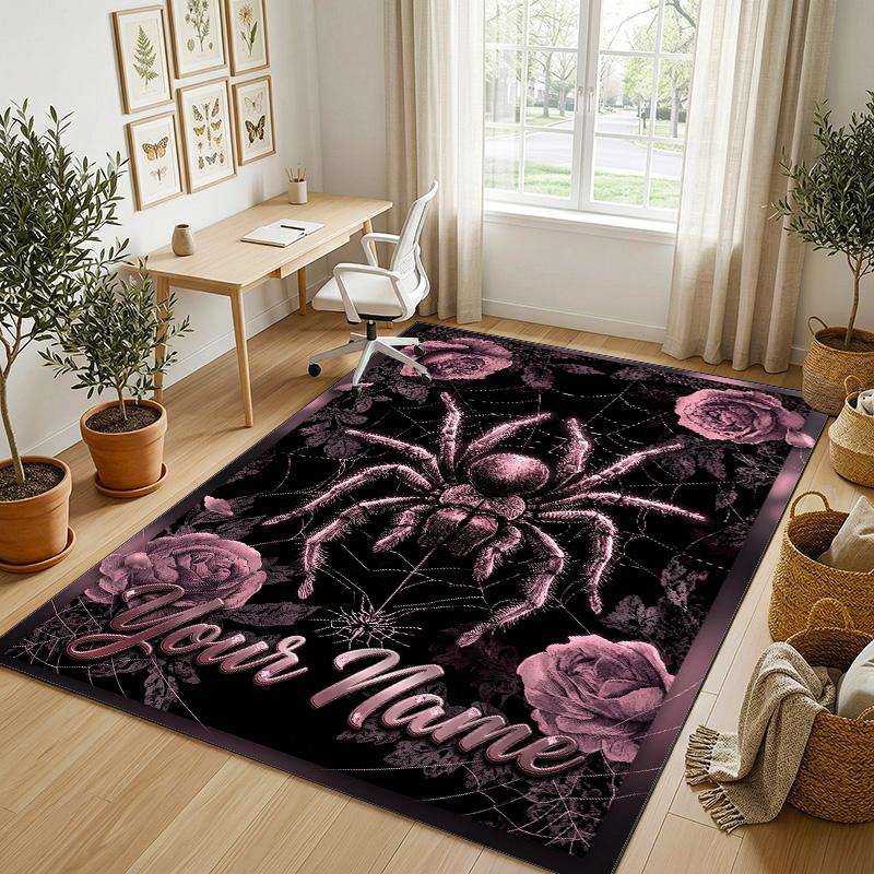 Floral Garden Theme Crystal Velvet Rug Personalized Custom Name Text Soft Floor Mat Home Decor